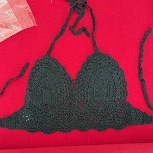 Black Crochet Halter Crop Top